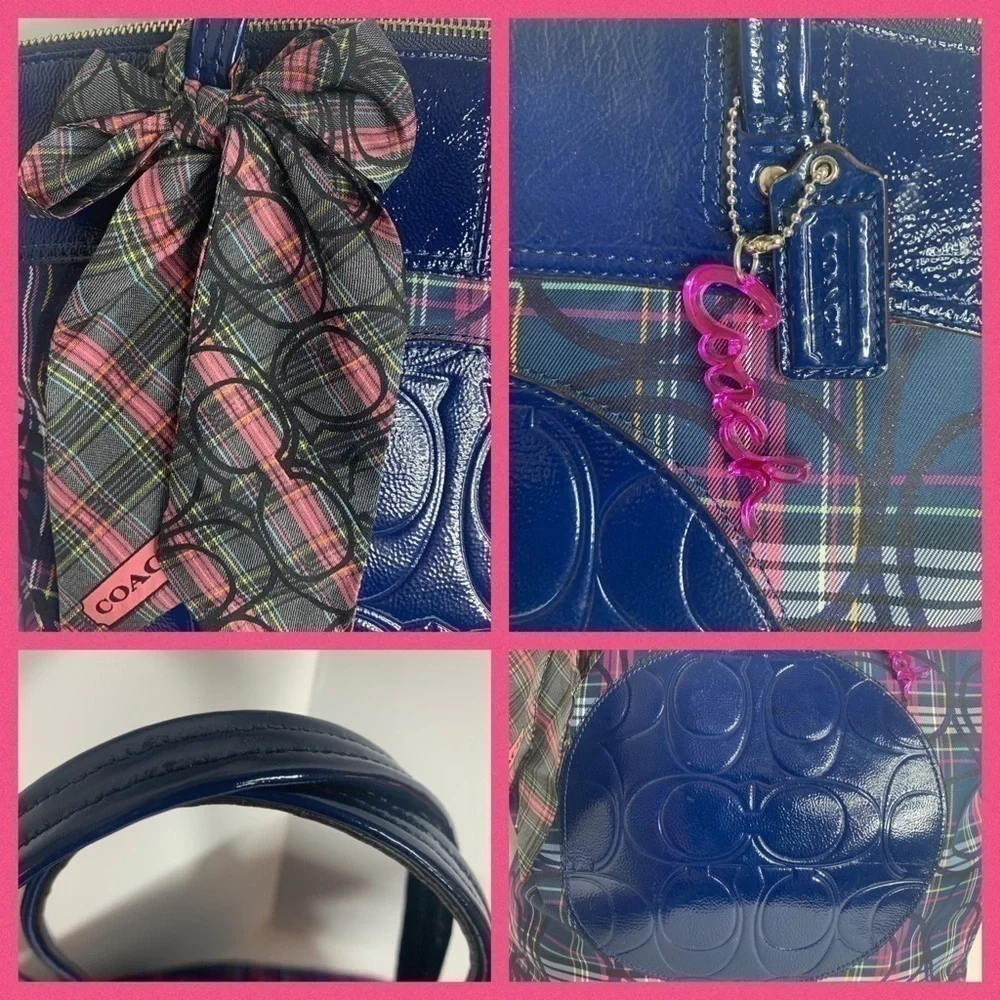 Coach Plaid Laura Circle C Tote Wallet Crossbody